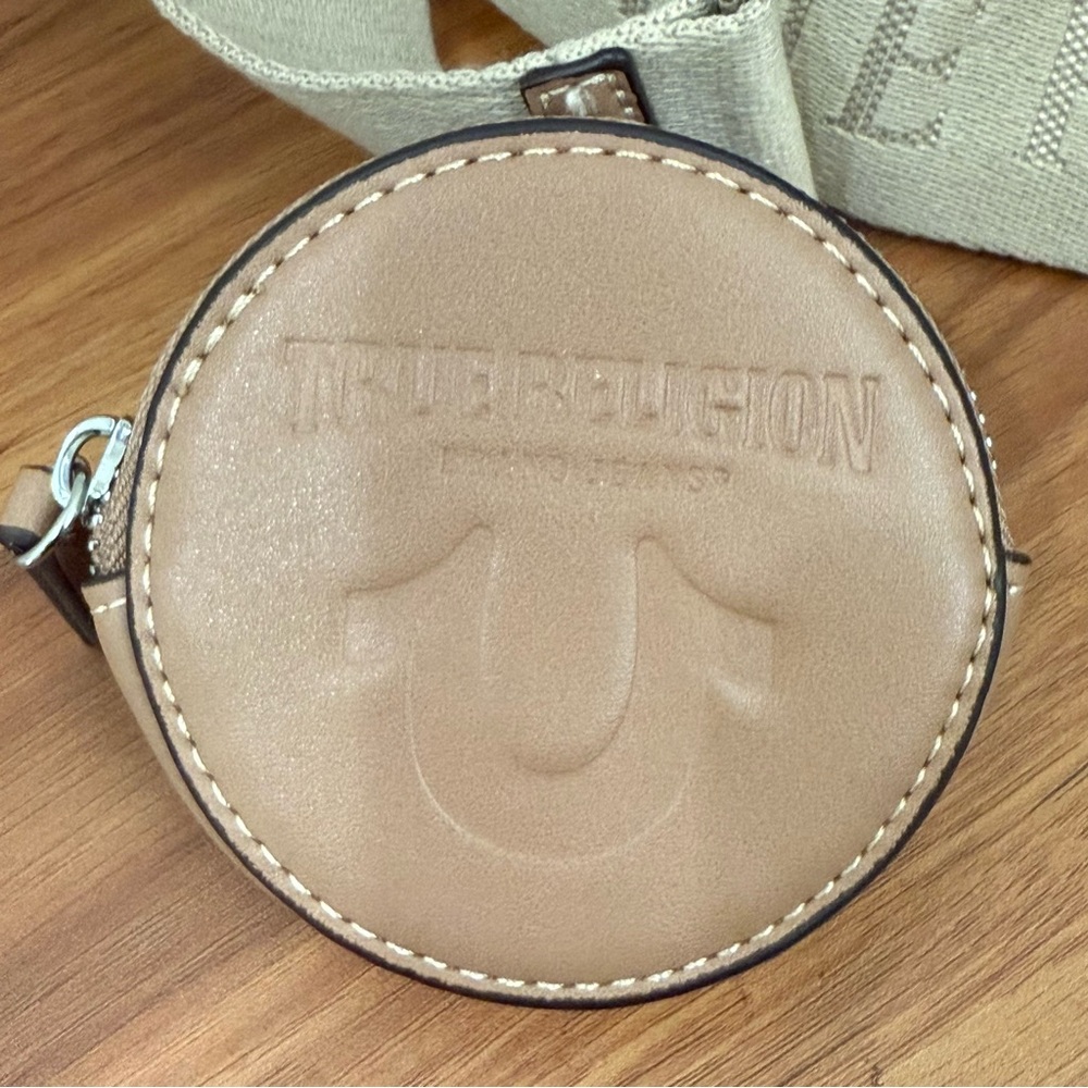 TRUE RELIGION Denim Quilted Horseshoe Wide Strap Coin Purse Flap Crossbody Bag - Picture 10 of 16